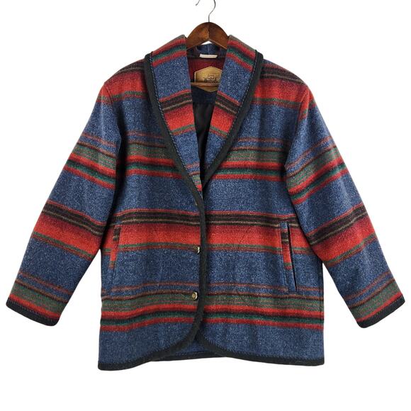 Woolrich Jackets & Blazers - VTG 80’s Woolrich WMNS Blanket Jacket Wool Stripped Aztec Red Western SZ M EUC